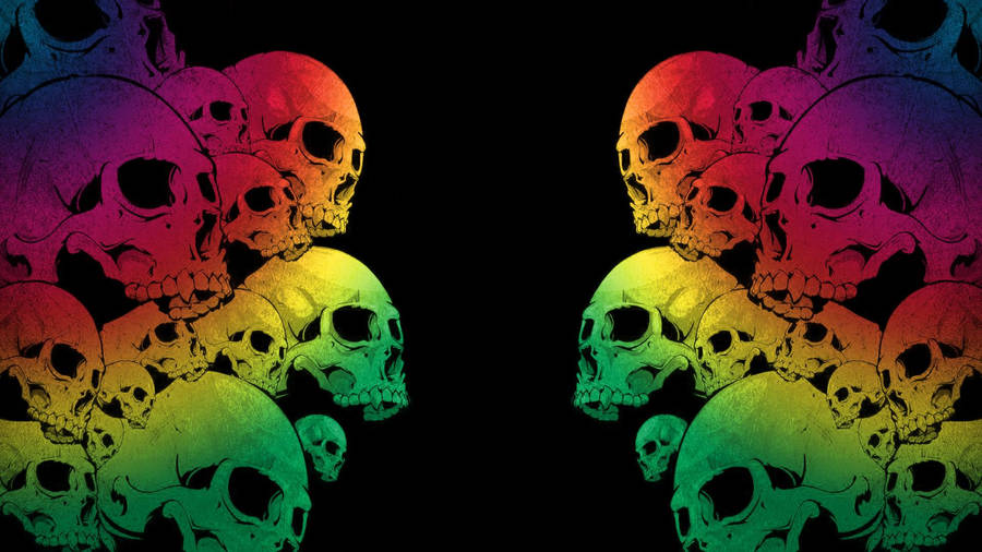 Stacked Up Colorful Skull On Black Background Wallpaper