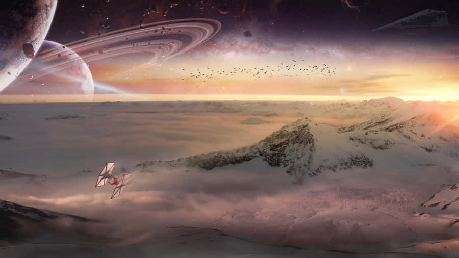 Star Wars Space Battle Over Icy Planet Wallpaper