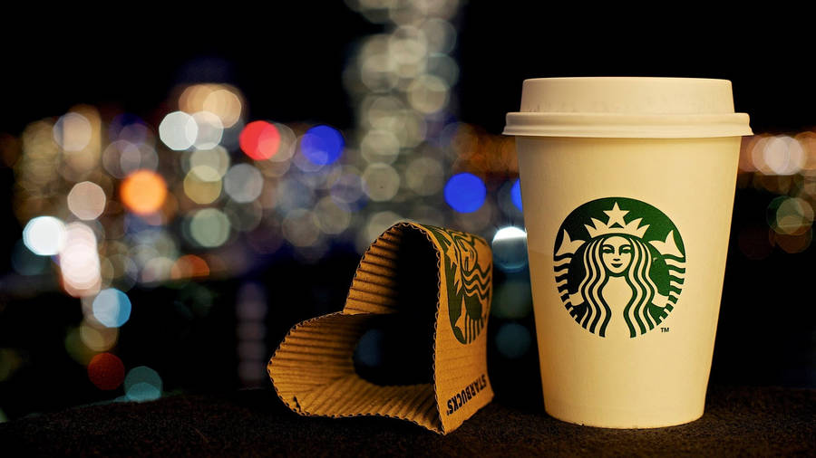 Starbucks Cup With Heart Shaped Cardboard Wallpaper