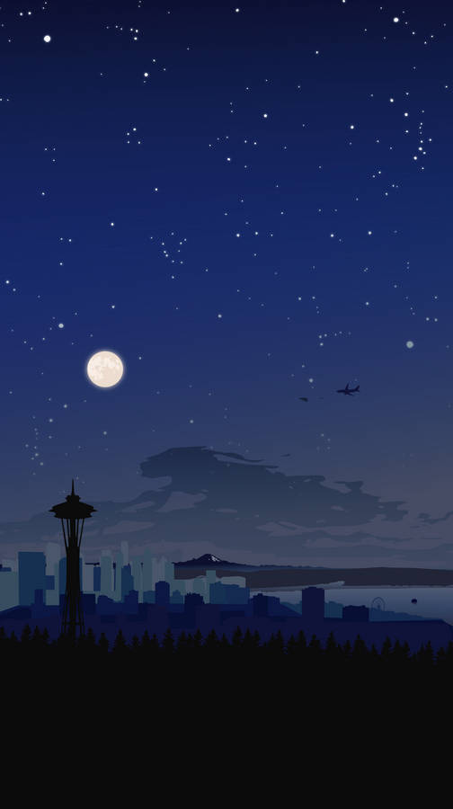 Starry Night Seattle Skyline Wallpaper