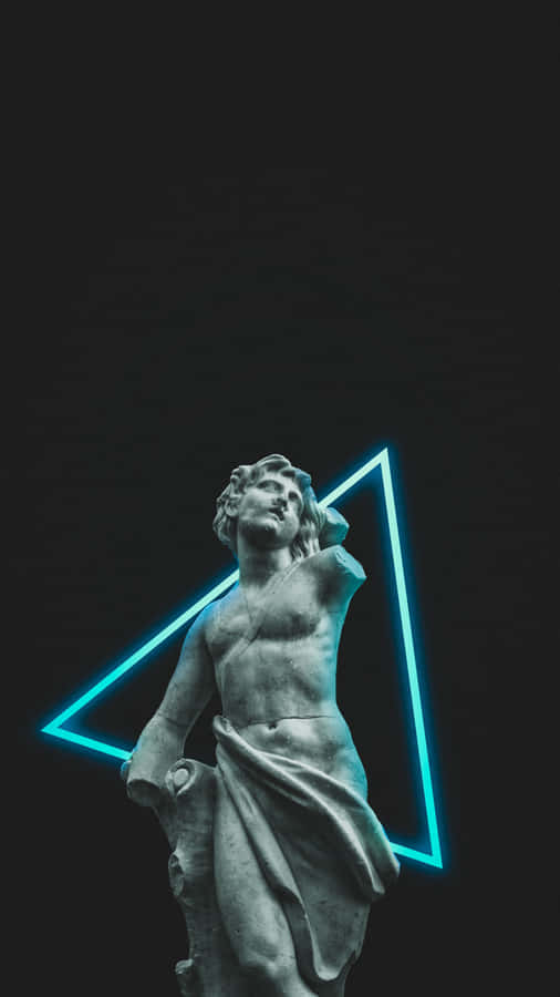 Statuewith Neon Triangle Backdrop.jpg Wallpaper