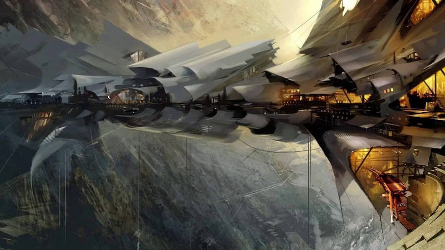 Steampunk Sci-fi Airship Wallpaper