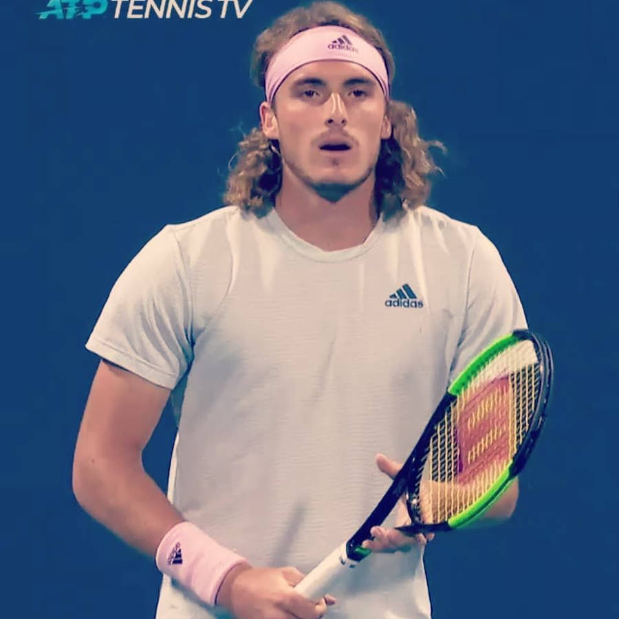 Stefanos Tsitsipas During An Interview On Live Television Wallpaper