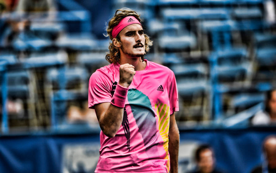 Stefanos Tsitsipas In Pink Shirt Wallpaper