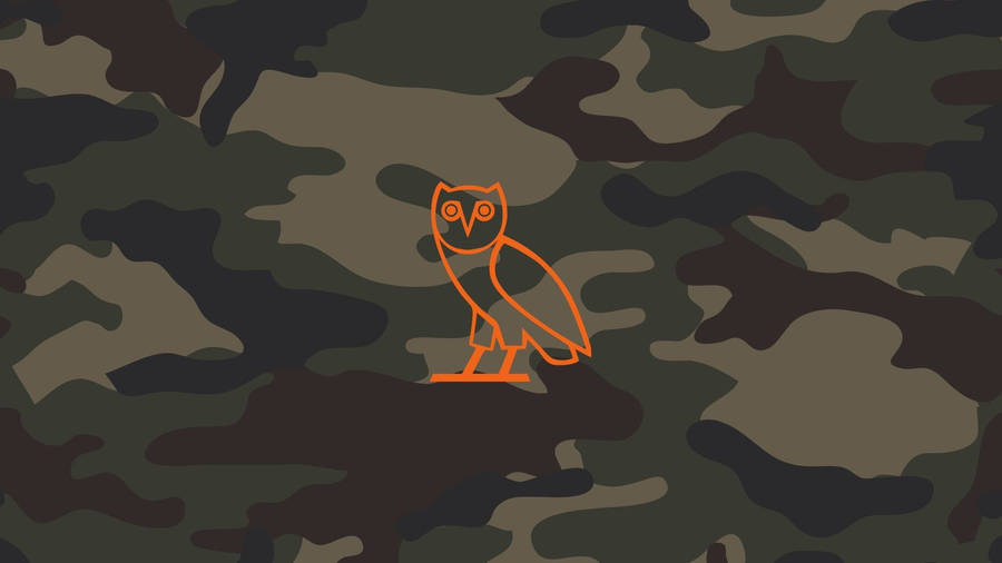 Stellar Representation Of Drake's Ovo Owl Logo In An Appealing Army Print. Wallpaper