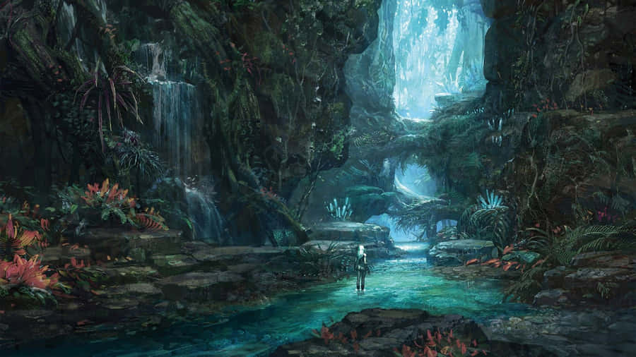 Step Into The Magical World Of Anime Forest Wallpaper