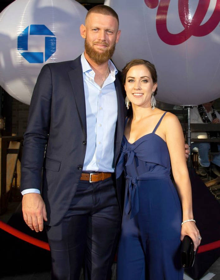 Stephen Strasburg With His Wife In An Event Wallpaper