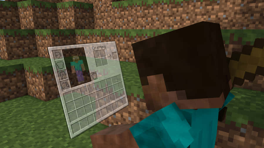 Steve Checking Minecraft Inventory Wallpaper