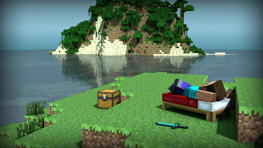 Steve Chilling Outdoors Minecraft Hd Wallpaper