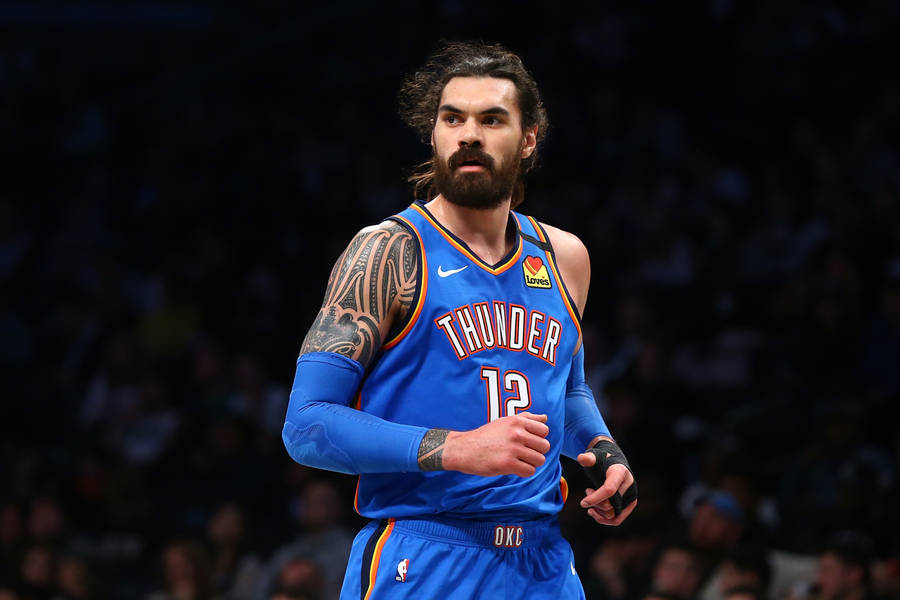 Steven Adams Oklahoma Thunder Blue Jersey Wallpaper