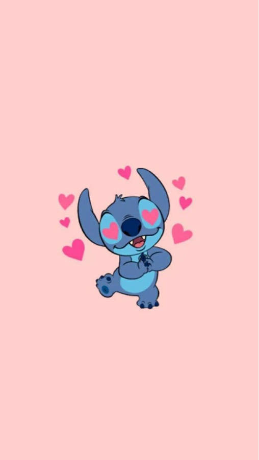 Stitch In Love With Hearts Wallpaper
