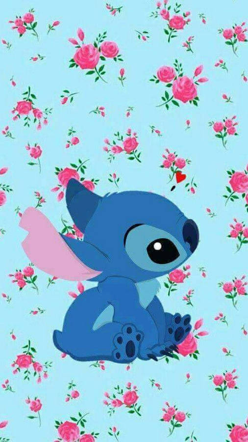 Stitch With Pink Roses Wallpaper