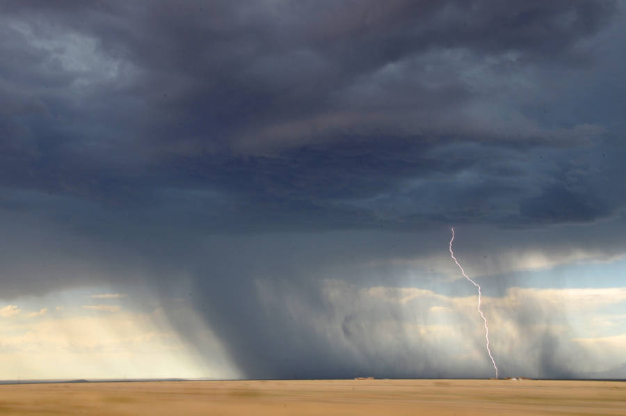 Storm Lightning Strikes At Desert Wallpaper