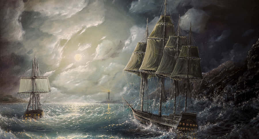 Stormy_ Sea_ Voyage_ Painting Wallpaper