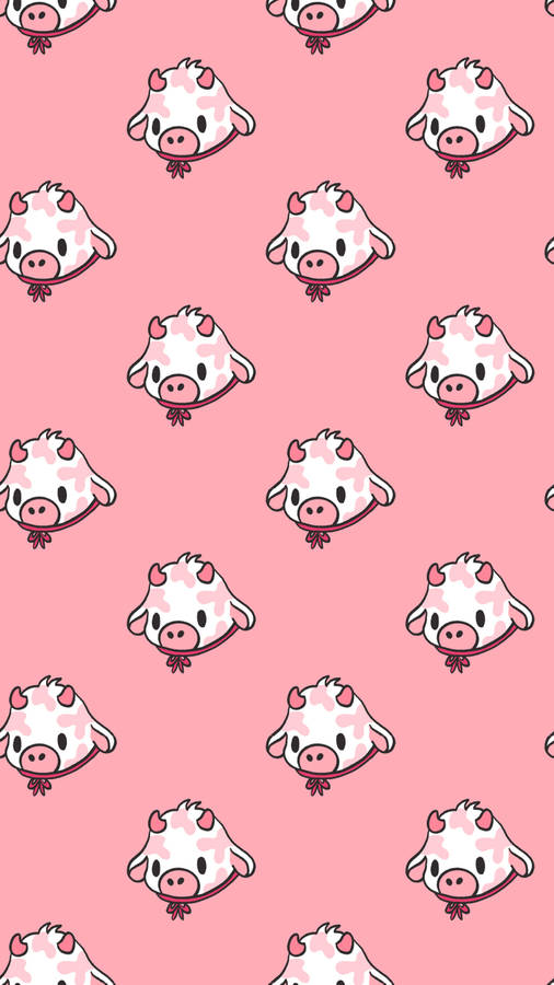 Strawberry Cow Wearing Ribbon Pattern Wallpaper