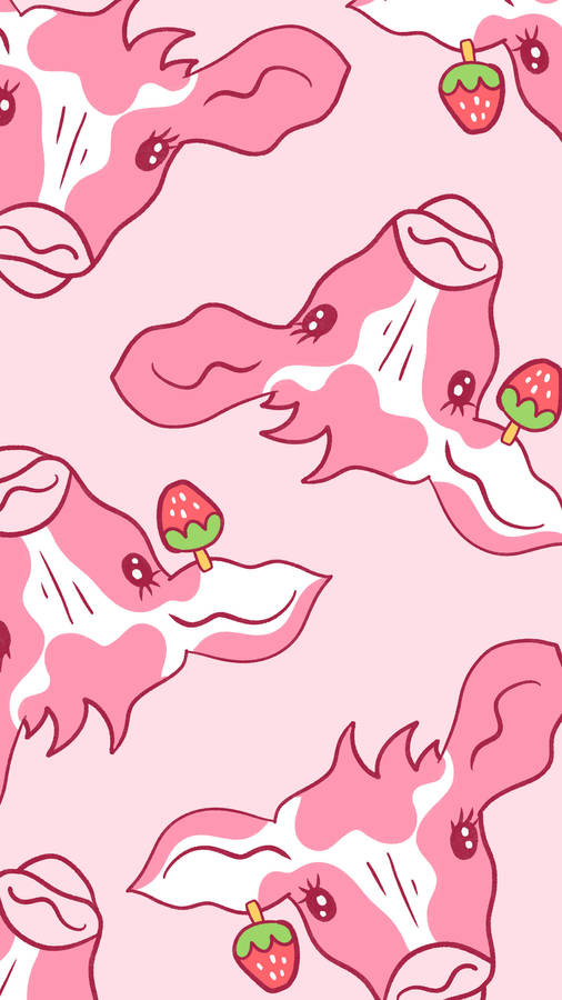 Strawberry Cow With Pretty Eyes Pattern Wallpaper