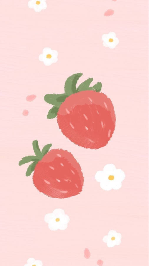 Strawberry Daisy Soft Aesthetic Wallpaper