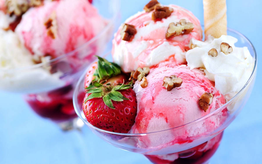 Strawberry Ice Cream Scoops Wallpaper