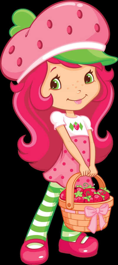 Strawberry Shortcake Holding Strawberries Basket Wallpaper