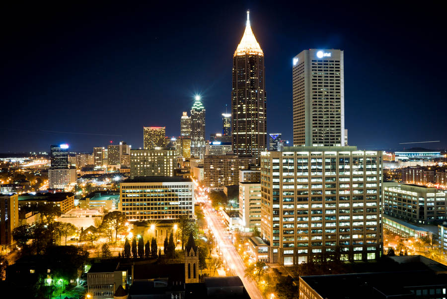 Striking Night View Of Atlanta Skyline Wallpaper