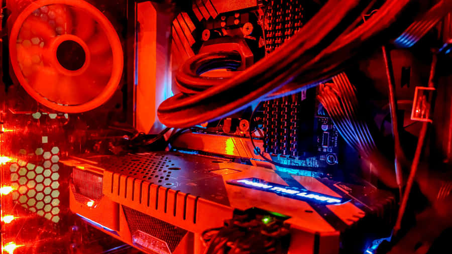 Striking Red Personal Computer Setup Wallpaper