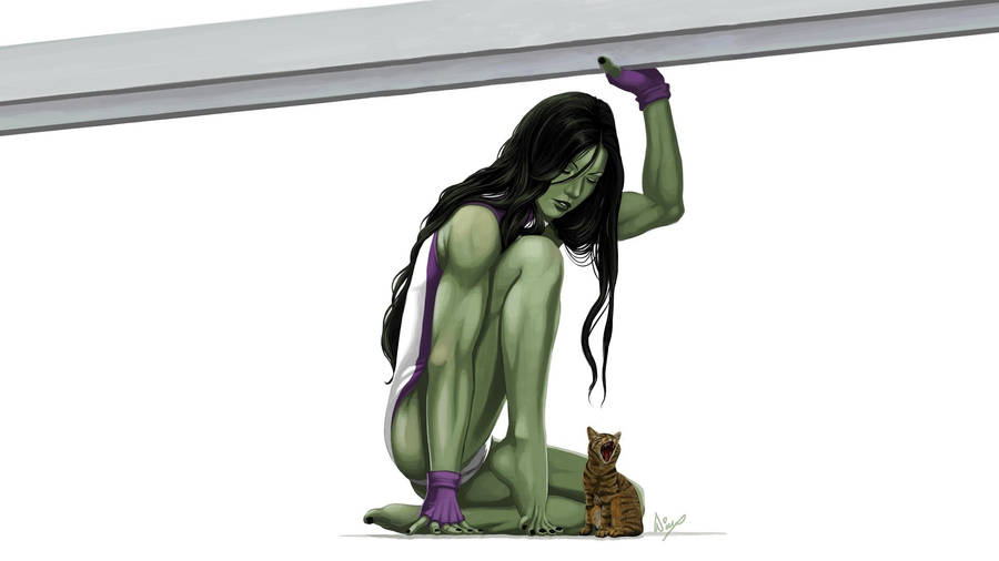 Strong She Hulk With Cat Wallpaper