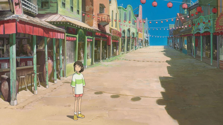 Studio Ghibli Scenery Girl In Abandoned Town Wallpaper