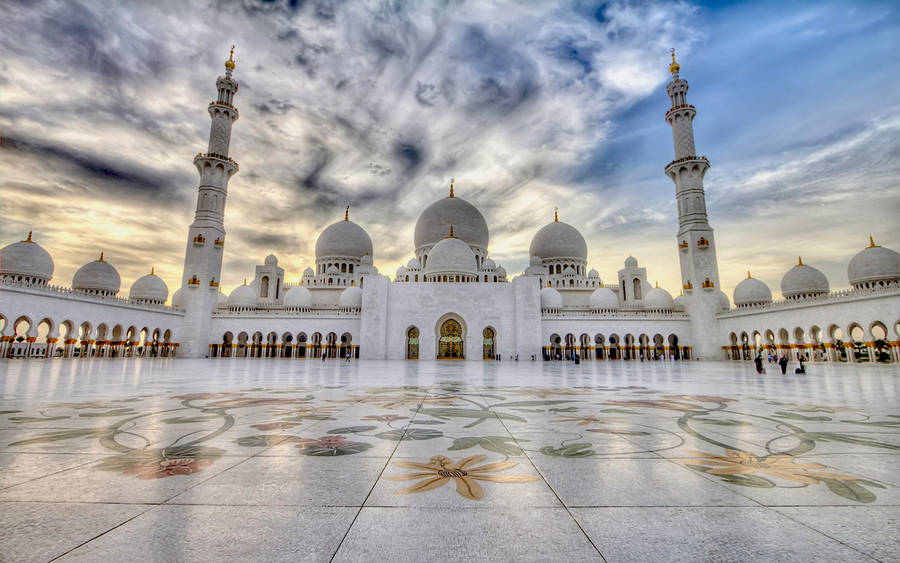 Stunning Floral Mosaic Floor Of A Beautiful Mosque Wallpaper