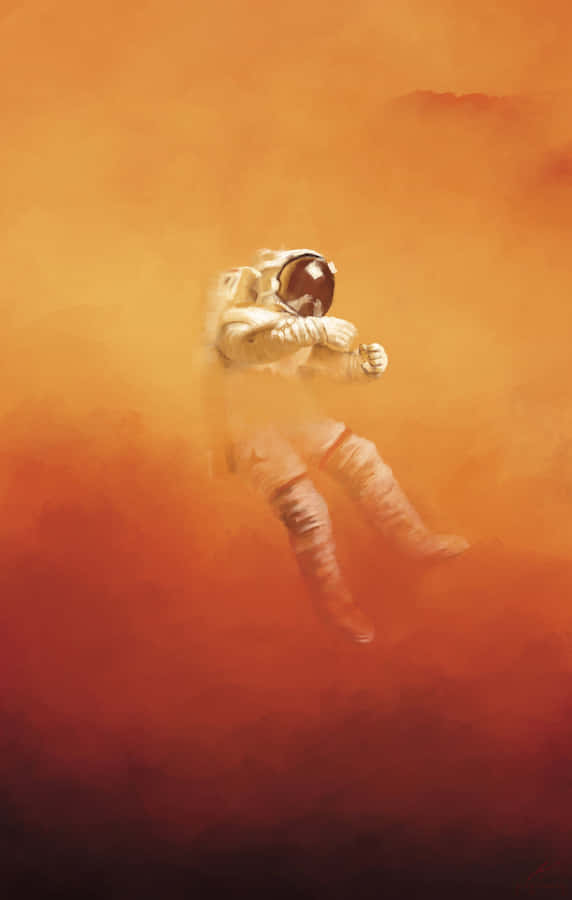 Stunning Landscape Of The Martian Surface With A Human Astronaut Exploring Mars Wallpaper