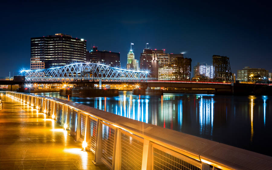 Stunning Night View Of Newark's Jackson Street Bridge Wallpaper