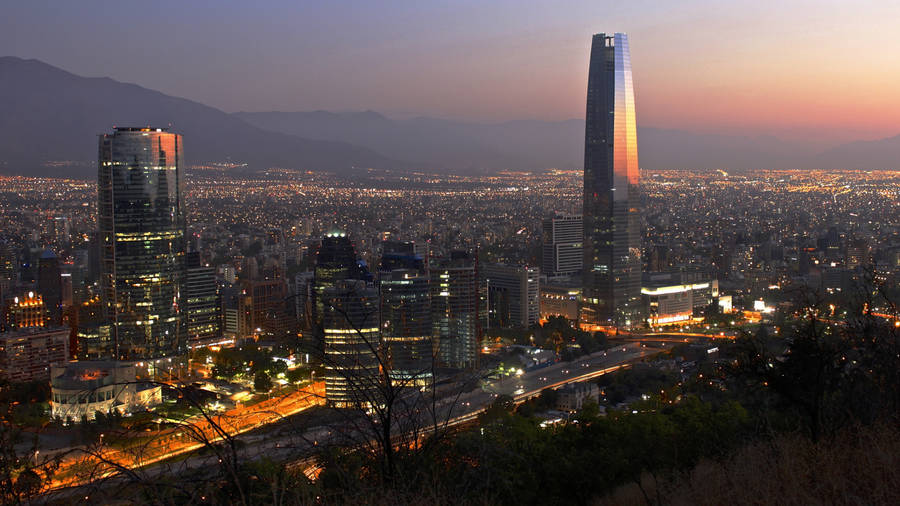 Stunning Santiago, Chile Sunset With Torre In View Wallpaper