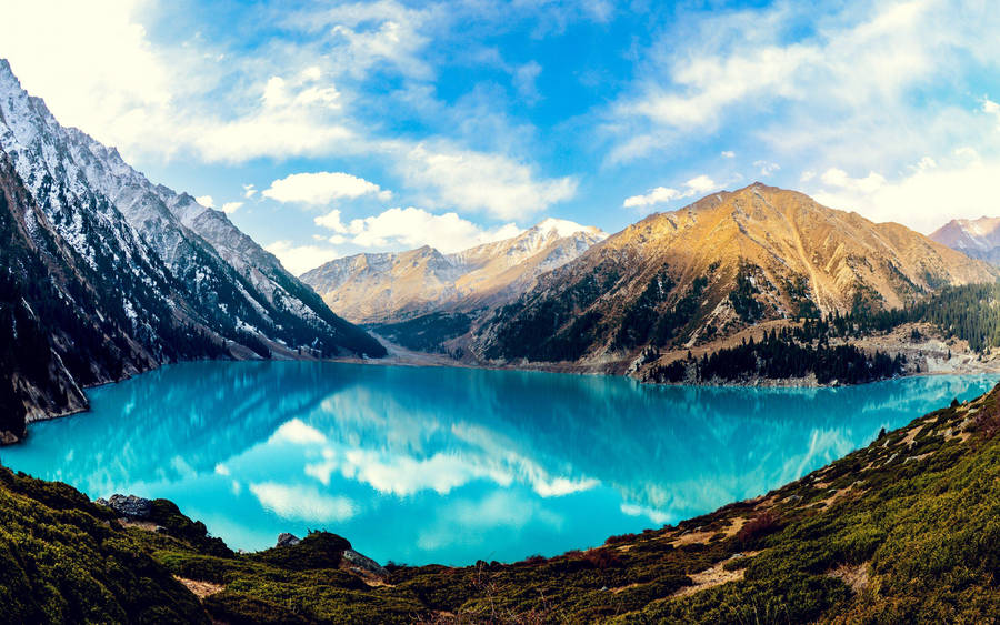 Stunning View Of The Big Almaty Lake, Kazakhstan Wallpaper