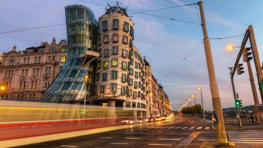 Stunning View Of The Famous Dancing House In Prague, Czech Republic Wallpaper