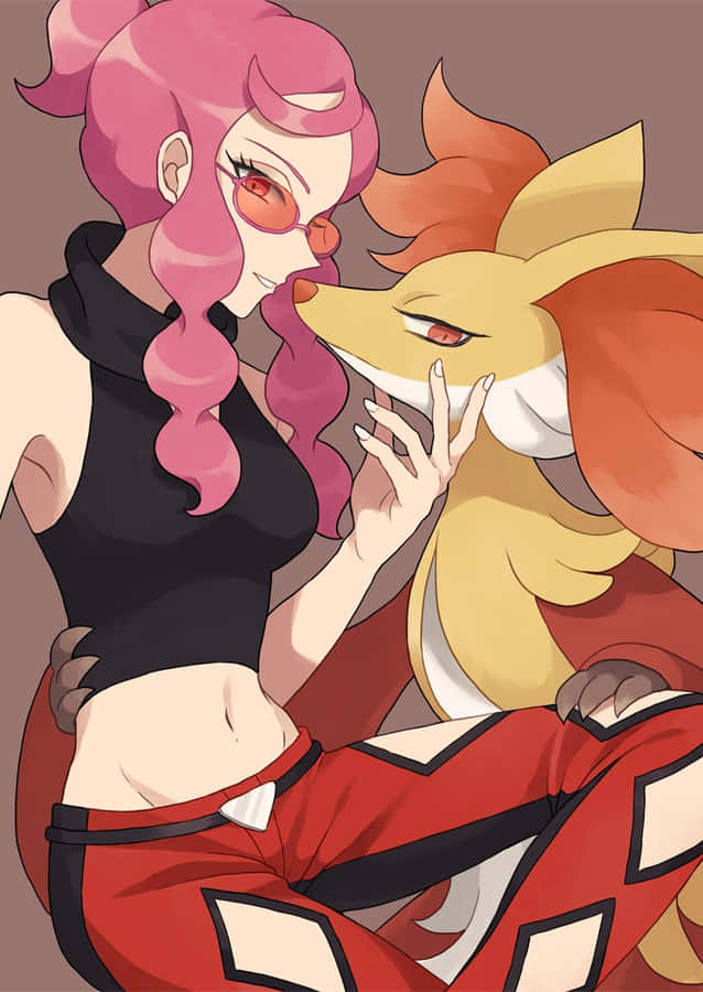 Stylish Trainerand Delphox Wallpaper