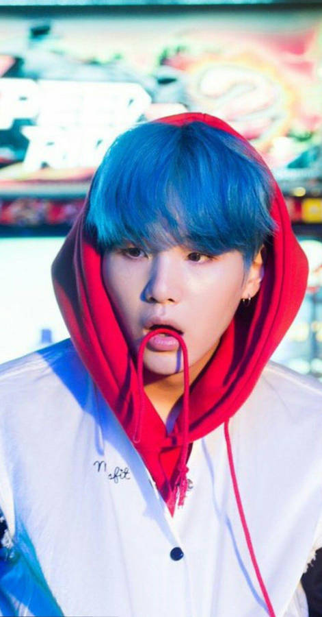 Suga Bts With Blue Hair Wallpaper