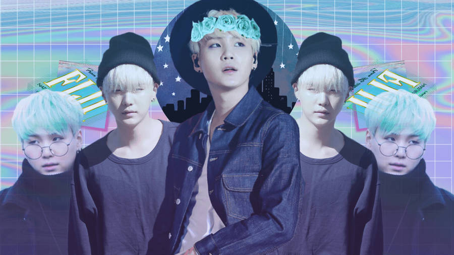 Suga Green Hair Bts Aesthetic Wallpaper