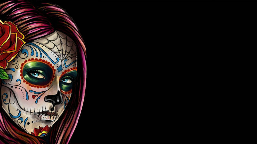 Sugar Skull Girl On Black Wallpaper