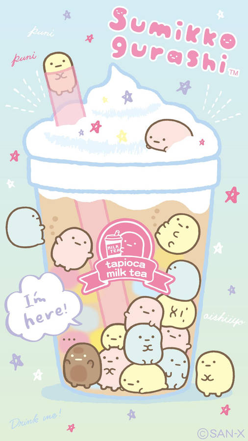 Sumikko Gurashi Tapioca Milk Tea Art Wallpaper