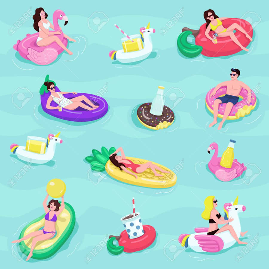 Summer Pool Party Cartoon Illustration Wallpaper