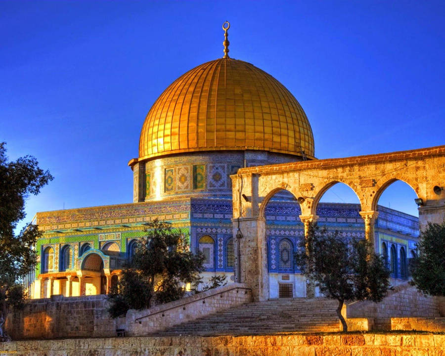 Sun Setting Dome Of The Rock Wallpaper