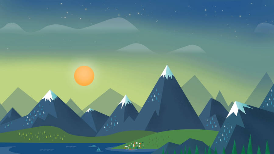 Sunrise And Mountains Material Design Wallpaper