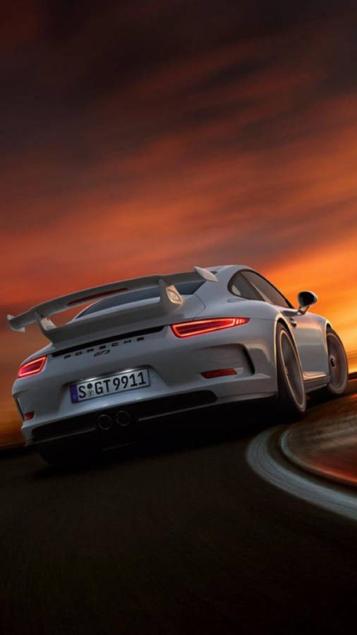 Sunset And White Porsche Gt3 Car Iphone Wallpaper