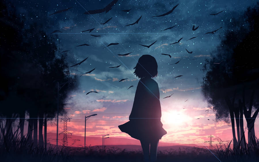 Sunset Animated Girl Wallpaper