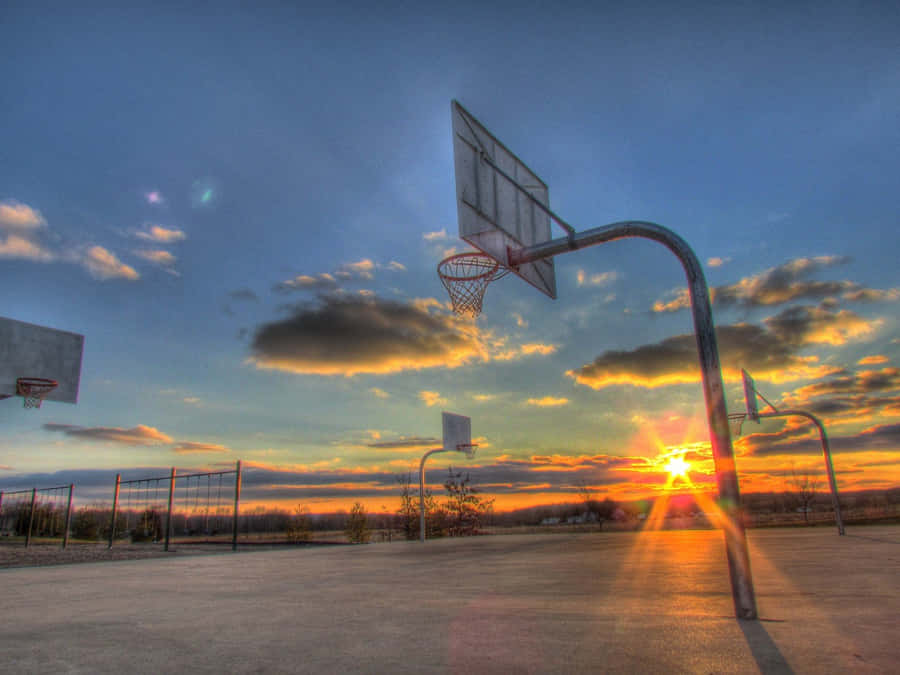 Sunset Basketball Court Skyline Wallpaper