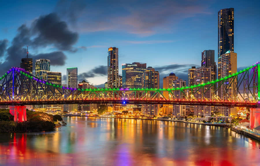 Sunset View Of Brisbane Skyline Wallpaper