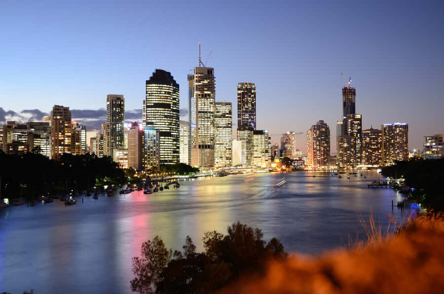 Sunset View Of The Brisbane Skyline Wallpaper