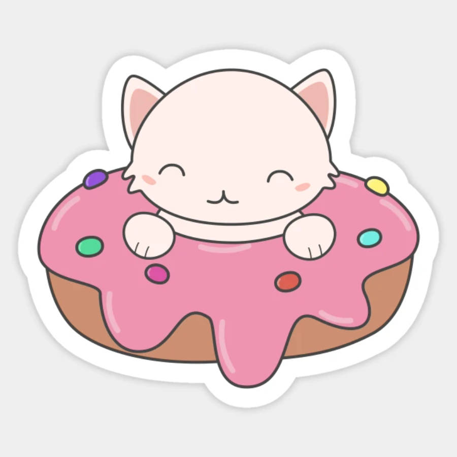 Super Cute Kawaii Kitten On A Donut Wallpaper