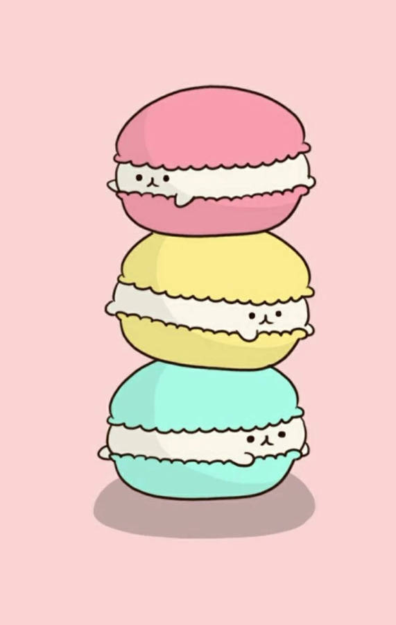 Super Cute Kawaii Stacked Macaroon Hedgehogs Wallpaper