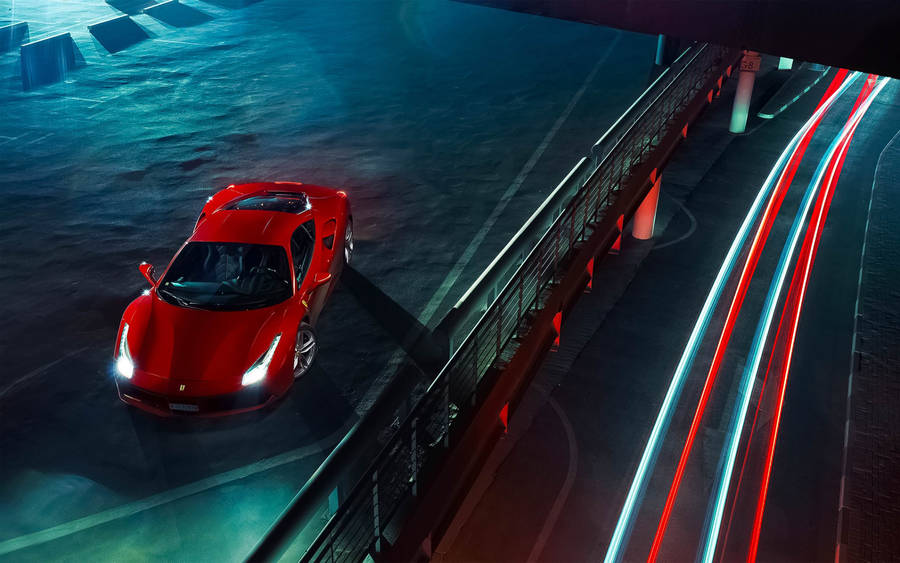 Supercar Ferrari Neon Road Wallpaper