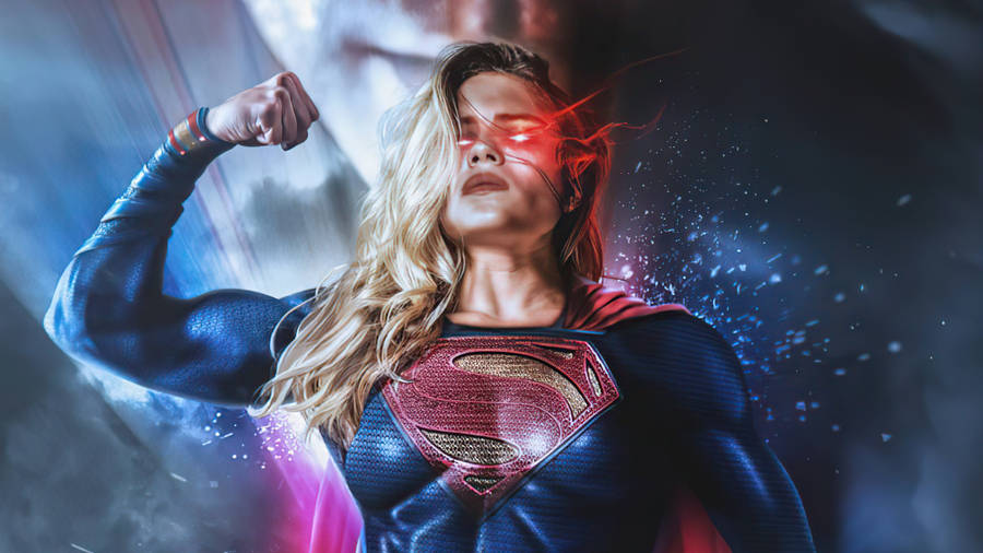 Supergirl Flexing Muscle Wallpaper